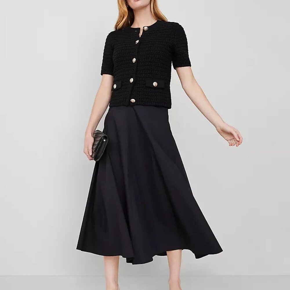 Ann Taylor Black Cotton Poplin A-Line Skirt